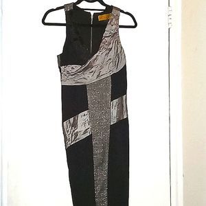 NICOLE MILLER BLACKAND GRAY RACER BACK STUDED/EQUIN MID DRESS